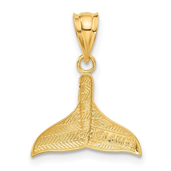 14k Yellow Gold Solid Polished Open-Backed Whale Tail Pendant